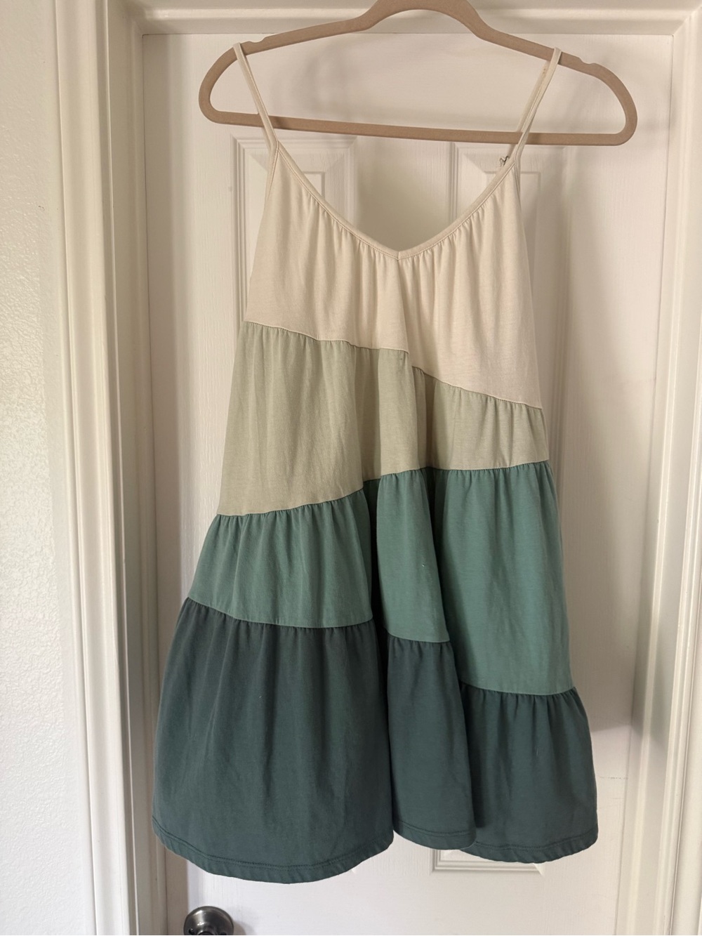 Z Supply Tiered Spaghetti Strap Summer Dress in Cream and Green